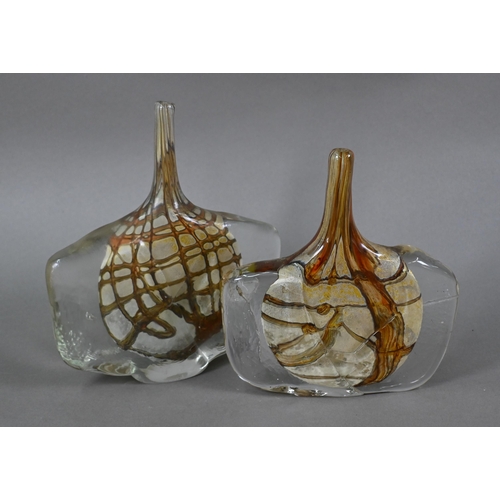 416 - Two large Malta Decorative Glass Earthtones fish vases, 23/21 cm high (2)