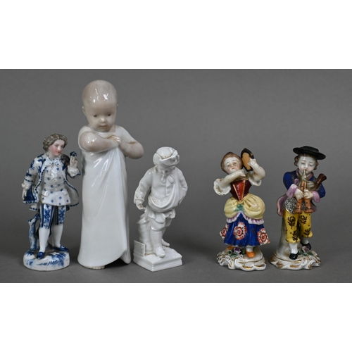 433 - A Berlin porcelain blanc de chine small figure of a boy sowing seeds, 11 cm, two Samson gold anchor ... 