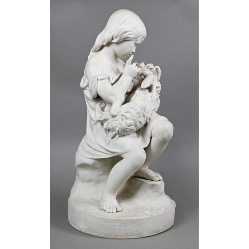 435 - A large Copeland Parian group of a child with dog, 'Go to Sleep' by J Durham, 1862, Art Union of Lon... 