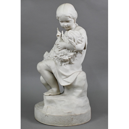 435 - A large Copeland Parian group of a child with dog, 'Go to Sleep' by J Durham, 1862, Art Union of Lon... 