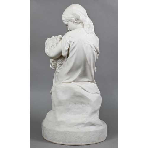 435 - A large Copeland Parian group of a child with dog, 'Go to Sleep' by J Durham, 1862, Art Union of Lon... 