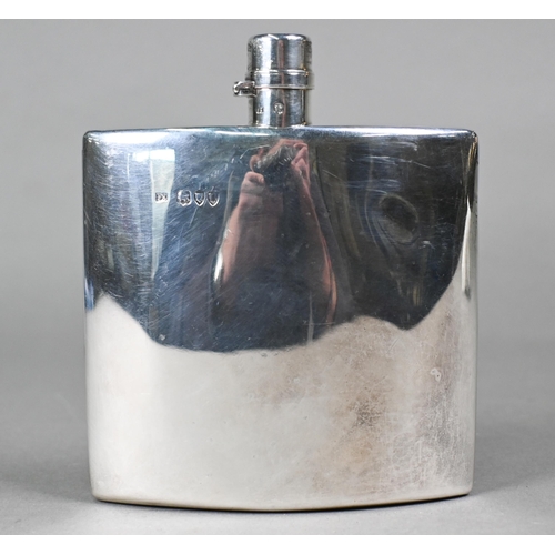 48 - A late Victorian silver vest-pocket hip-flask of slender profile with hinged bayonet twist cap, Fred... 