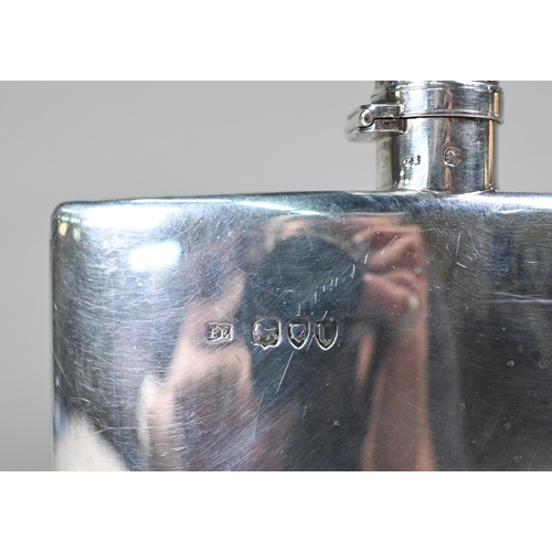 48 - A late Victorian silver vest-pocket hip-flask of slender profile with hinged bayonet twist cap, Fred... 