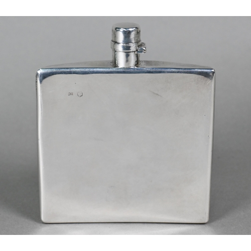 48 - A late Victorian silver vest-pocket hip-flask of slender profile with hinged bayonet twist cap, Fred... 