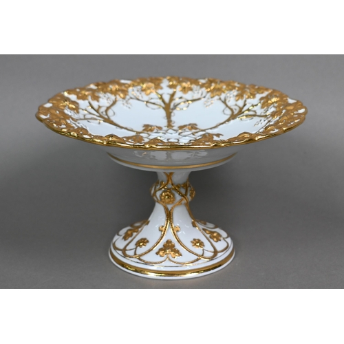 492 - An early 20th century Meissen comport, embossed and gilded with stylised vines, on flared foot with ... 