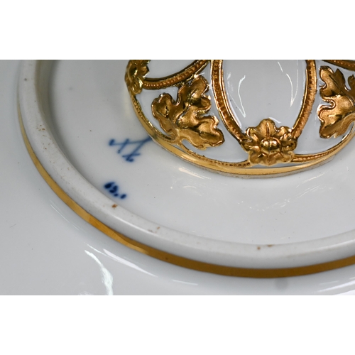 492 - An early 20th century Meissen comport, embossed and gilded with stylised vines, on flared foot with ... 