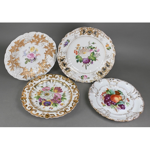 494 - An early 20th century Meissen cabinet plate painted with floral spray within embossed and gilded bor... 