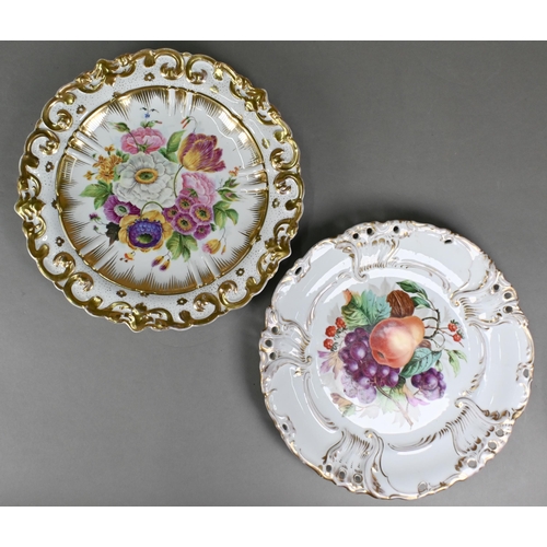 494 - An early 20th century Meissen cabinet plate painted with floral spray within embossed and gilded bor... 