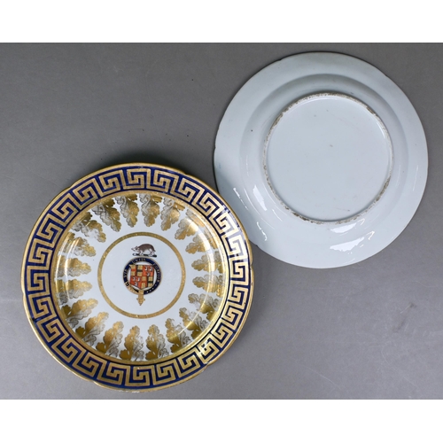 495 - AMENDED DESCRIPTION A pair of 19th century porcelain plates painted with armorial within blue and gi... 