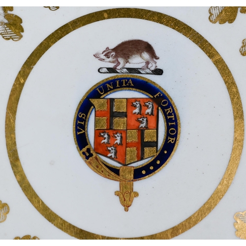 495 - AMENDED DESCRIPTION A pair of 19th century porcelain plates painted with armorial within blue and gi... 