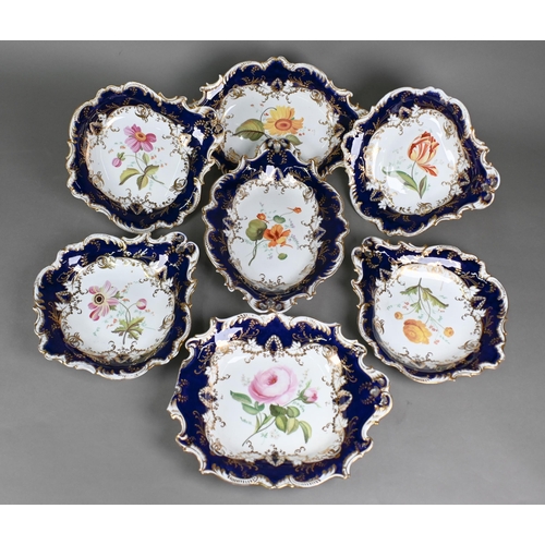 497 - A set of four Victorian Staffordshire (possibly Coalbrookdale) shaped dishes, well-painted with flor... 