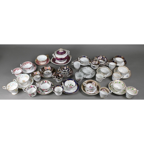 502 - A collection of Georgian and later tea wares including First Period Worcester trio and others includ... 