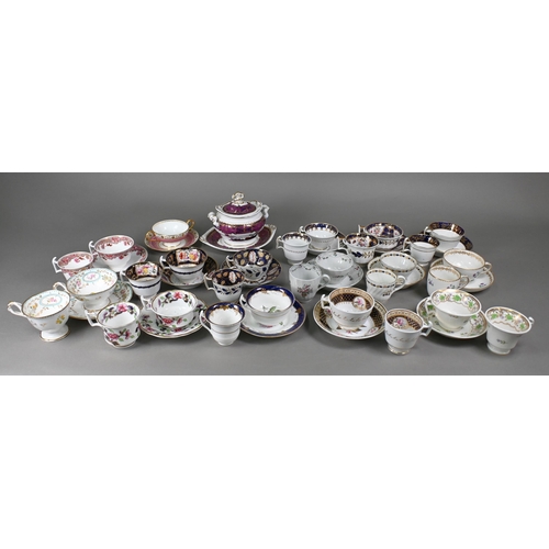 502 - A collection of Georgian and later tea wares including First Period Worcester trio and others includ... 