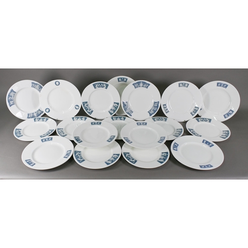 514 - A set of eighteen Minton pâte-sur-pâte dinner plates with blue cameo friezes by Alboine Birks (possi... 