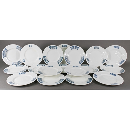 514 - A set of eighteen Minton pâte-sur-pâte dinner plates with blue cameo friezes by Alboine Birks (possi... 