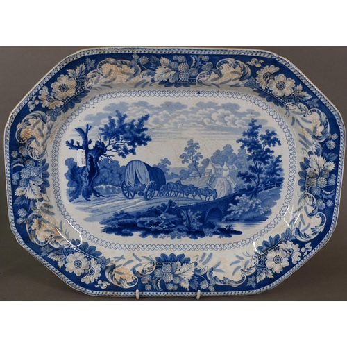 515 - A John and William Ridgway (1814-1830) blue and white dinner service, printed with Rural Scenery pat... 