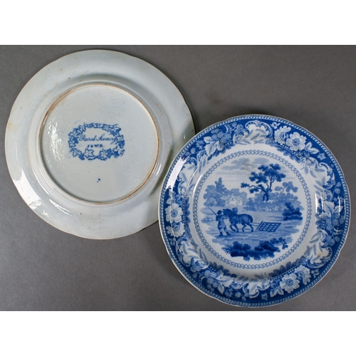 515 - A John and William Ridgway (1814-1830) blue and white dinner service, printed with Rural Scenery pat... 