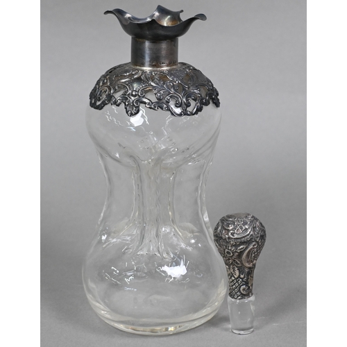 58 - An Edwardian cased pair of glass huntsman's spirit flasks of semi-circular form, the silver bun cove... 