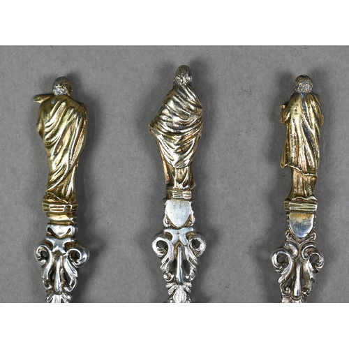 62 - A good part set of five Victorian silver Apostle spoons, with gilt figural finials on cast twist and... 