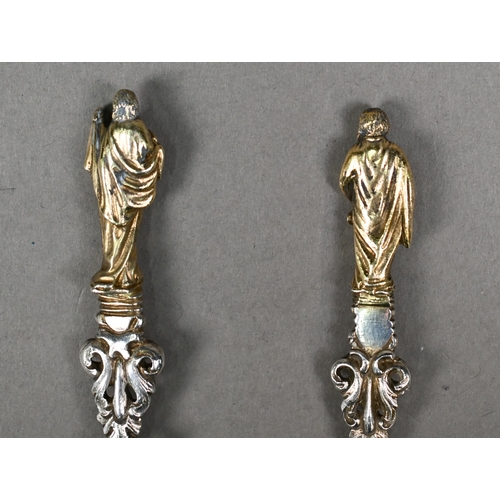 62 - A good part set of five Victorian silver Apostle spoons, with gilt figural finials on cast twist and... 