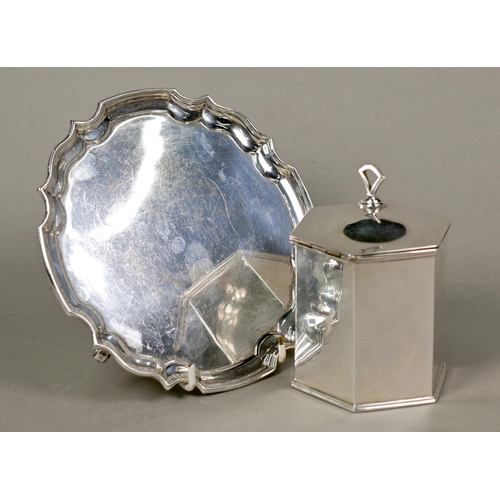 70 - A hexagonal silver tea caddy with hinged cover, George Unite & Sons Ltd., Birmingham 1919, to/w ... 