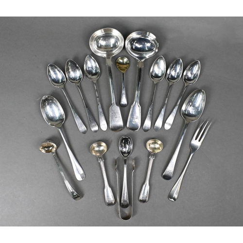 73 - Two silver sauce ladles and various other Georgian and later flatware, 13.6oz