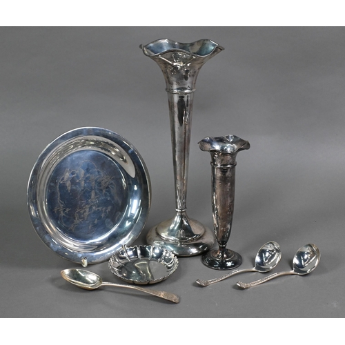 91 - A silver plate etched with a flight of geese, signed Peter Scott 1975, London 1975, a small silver d... 