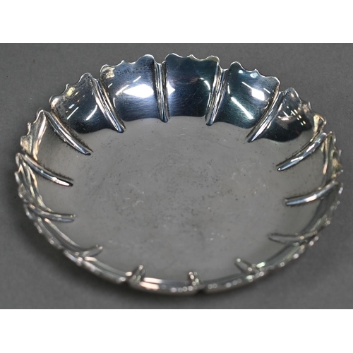 91 - A silver plate etched with a flight of geese, signed Peter Scott 1975, London 1975, a small silver d... 