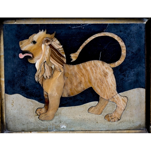 1055 - A pair of early 19th century Italian pietra dura Grand Tour panels depicting a lion and a unicorn, 1... 