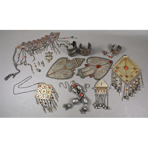 1118 - A collection of antique and later Middle Eastern tribal jewellery, including Turkoman white metal ca... 