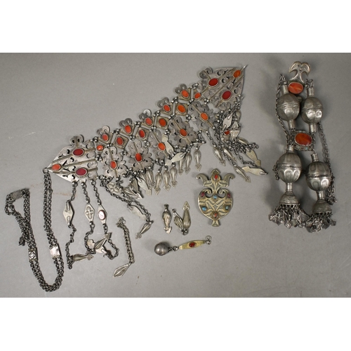 1118 - A collection of antique and later Middle Eastern tribal jewellery, including Turkoman white metal ca... 