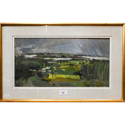 605 - JDG? - Landscape, oil on board, signed with initials, 24 x 47 cm