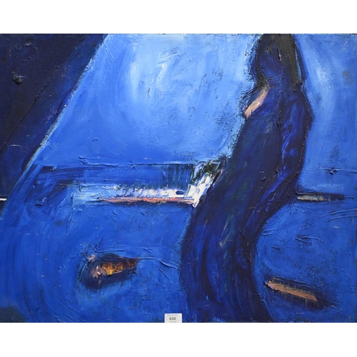 610 - Larry Wakefield (1925-1997) - Blue abstract with figure, oil on canvas, 65 x 82 cm, signed verso, un... 