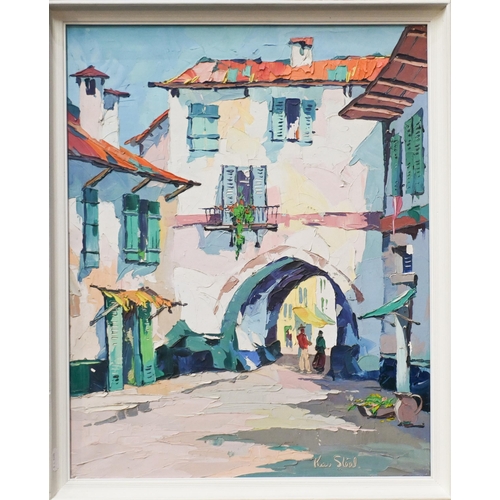 615 - Chandos - A Riviera street scene, oil on canvas, signed lower right, 50 x 60 cm to/w Rico Steel - Me... 