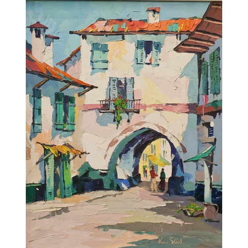 615 - Chandos - A Riviera street scene, oil on canvas, signed lower right, 50 x 60 cm to/w Rico Steel - Me... 