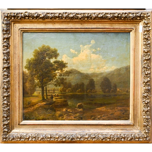 622 - Two 19th century landscapes, one naive with hamlet and river, indistinctly signed, 23 x 31 cm; and o... 