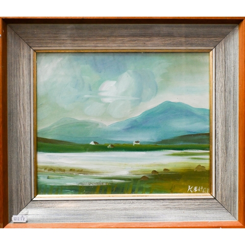 623 - John Kehoe (20th century) - Two Irish landscapes, one sunset over Gorey, the other Connemara, oil on... 