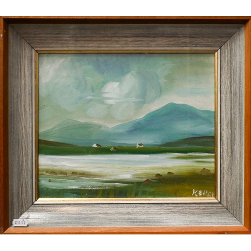 623 - John Kehoe (20th century) - Two Irish landscapes, one sunset over Gorey, the other Connemara, oil on... 