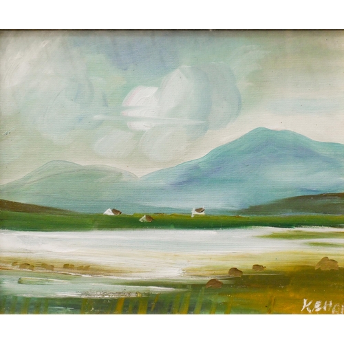 623 - John Kehoe (20th century) - Two Irish landscapes, one sunset over Gorey, the other Connemara, oil on... 