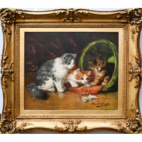 656 - A A Brunel de Neuville (1852-1941) - Playful kittens, oil on canvas, signed lower right, 37 x 45 cm