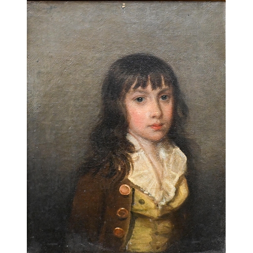 659 - J Russell RA (1745-1806) - A pair of portraits - young boy with brown jacket, and young boy with blu... 