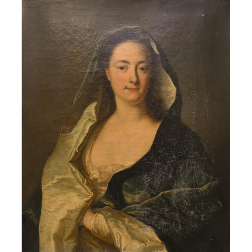 663 - 18th century English school - Portrait of Mrs Ellis, oil on canvas, 73 x 61 cm, stencil stock number... 