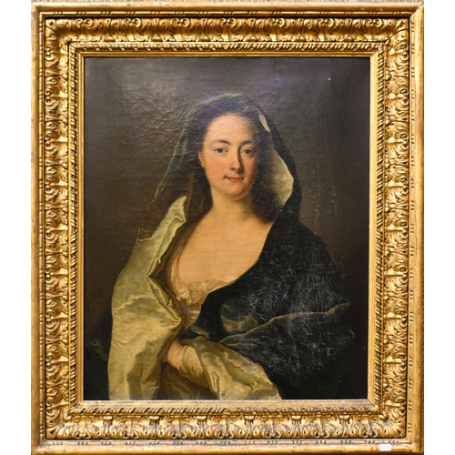 663 - 18th century English school - Portrait of Mrs Ellis, oil on canvas, 73 x 61 cm, stencil stock number... 