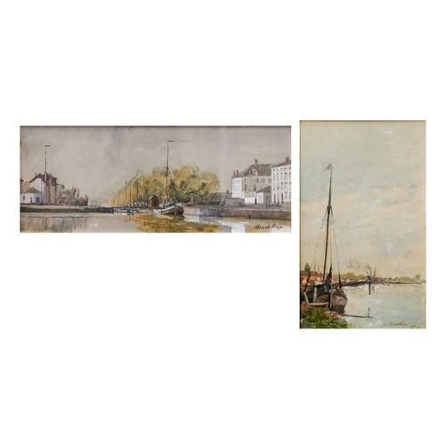 673 - H Heurteloup (c1854-1878) - Two Dutch waterway views, watercolour, signed, 12.5 x 31 cm and 29 x 17.... 