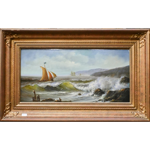 674 - Jean Laurent (b 1920) - A pair of seascapes, oil on board, signed, 24.5 x 50 cm (2)