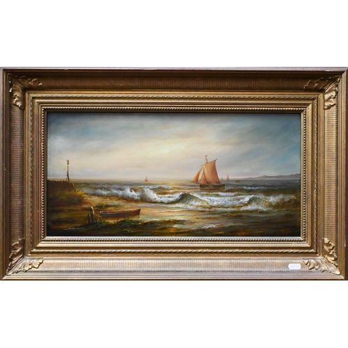 674 - Jean Laurent (b 1920) - A pair of seascapes, oil on board, signed, 24.5 x 50 cm (2)