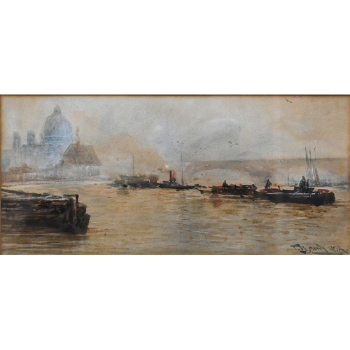 679 - Thomas Bush Hardy (1842-1897) - 'Shipping on the Thames', watercolour, signed lower right, 14 x 30 c... 