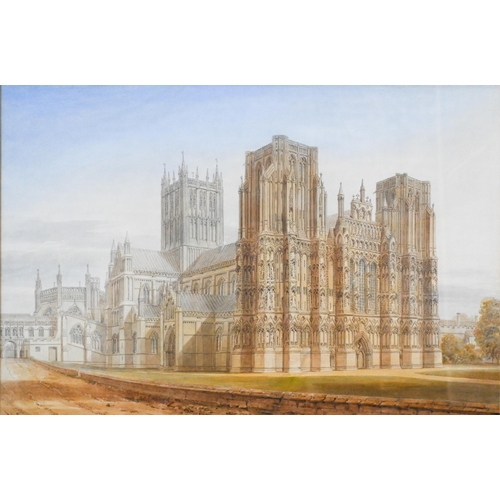 683 - John Buckley (1793-1894) - 'Wells Cathedral from the South West', watercolour, 43 x 64 cmTear/crease... 