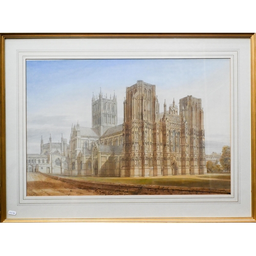 683 - John Buckley (1793-1894) - 'Wells Cathedral from the South West', watercolour, 43 x 64 cmTear/crease... 