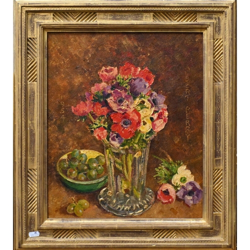 688 - Albert Perry - Anemones in a glass vase, oil on board, signed and dated 1954, 42 x 35 cm